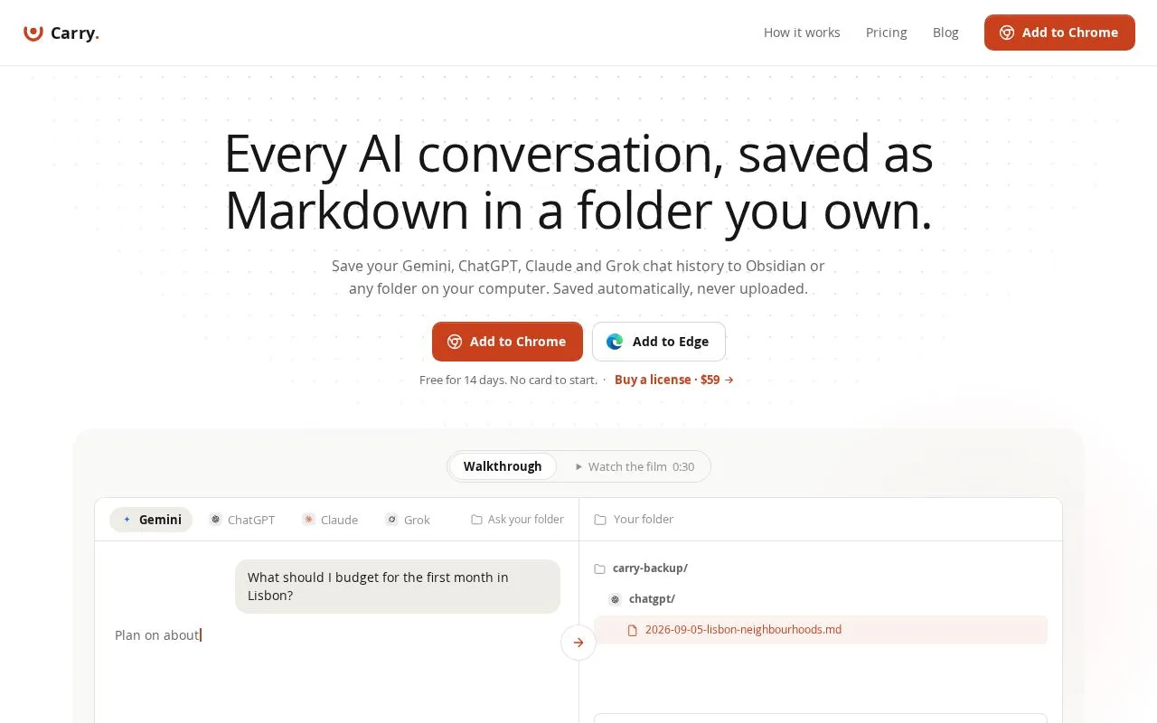 Carry homepage screenshot