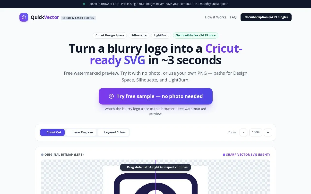 QuickVector homepage screenshot