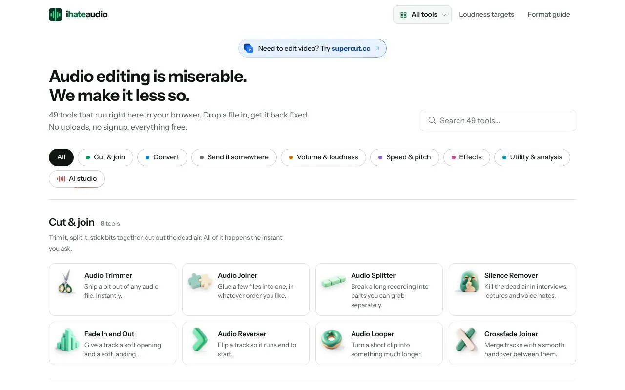 ihateaudio homepage screenshot