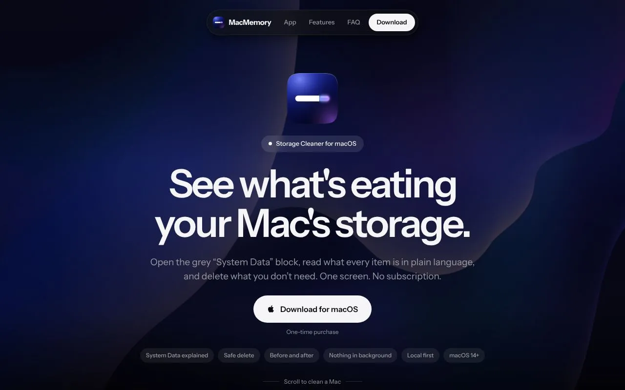 MacMemory homepage screenshot