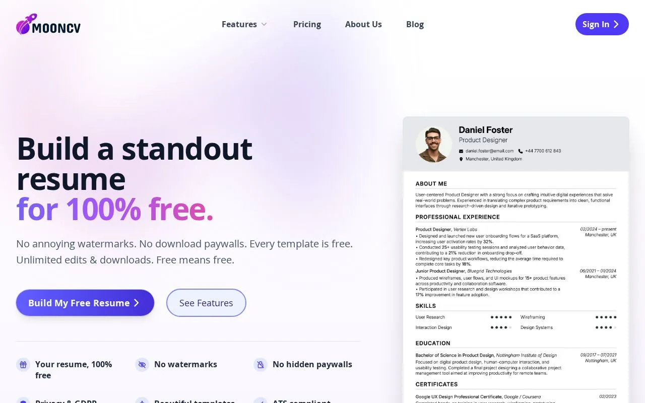 MoonCV homepage screenshot