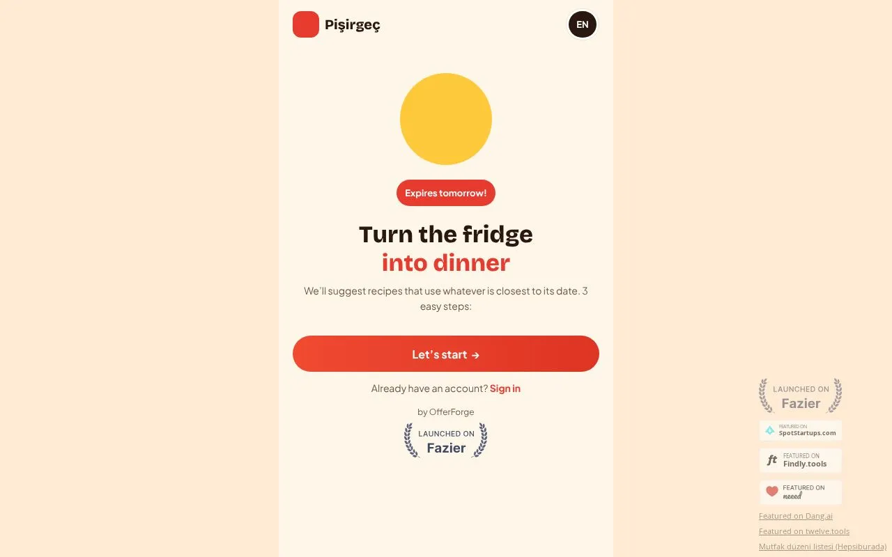 Pişirgeç homepage screenshot