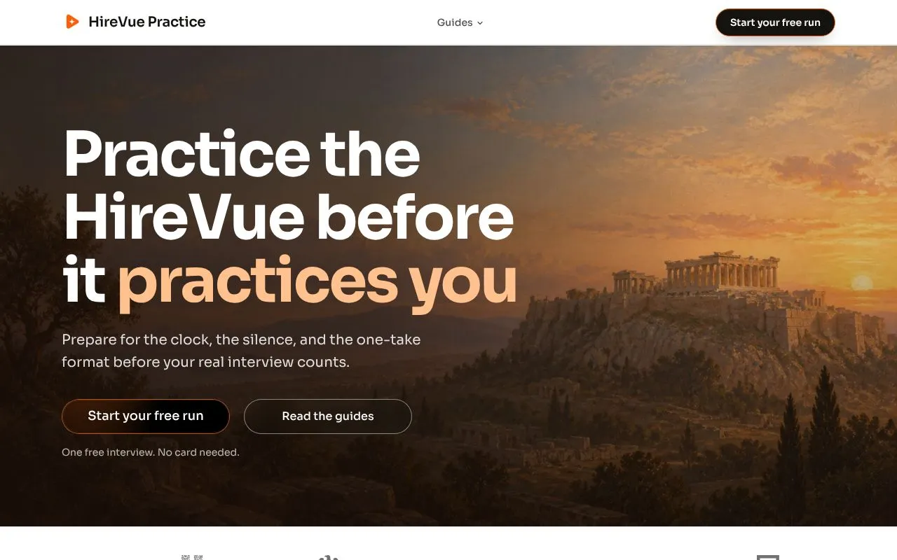 HireVue Practice homepage screenshot