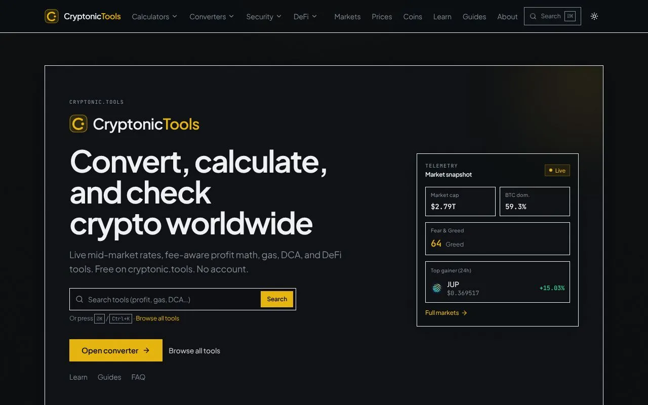 CryptonicTools homepage screenshot