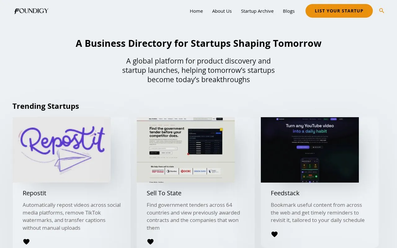 Foundigy homepage screenshot