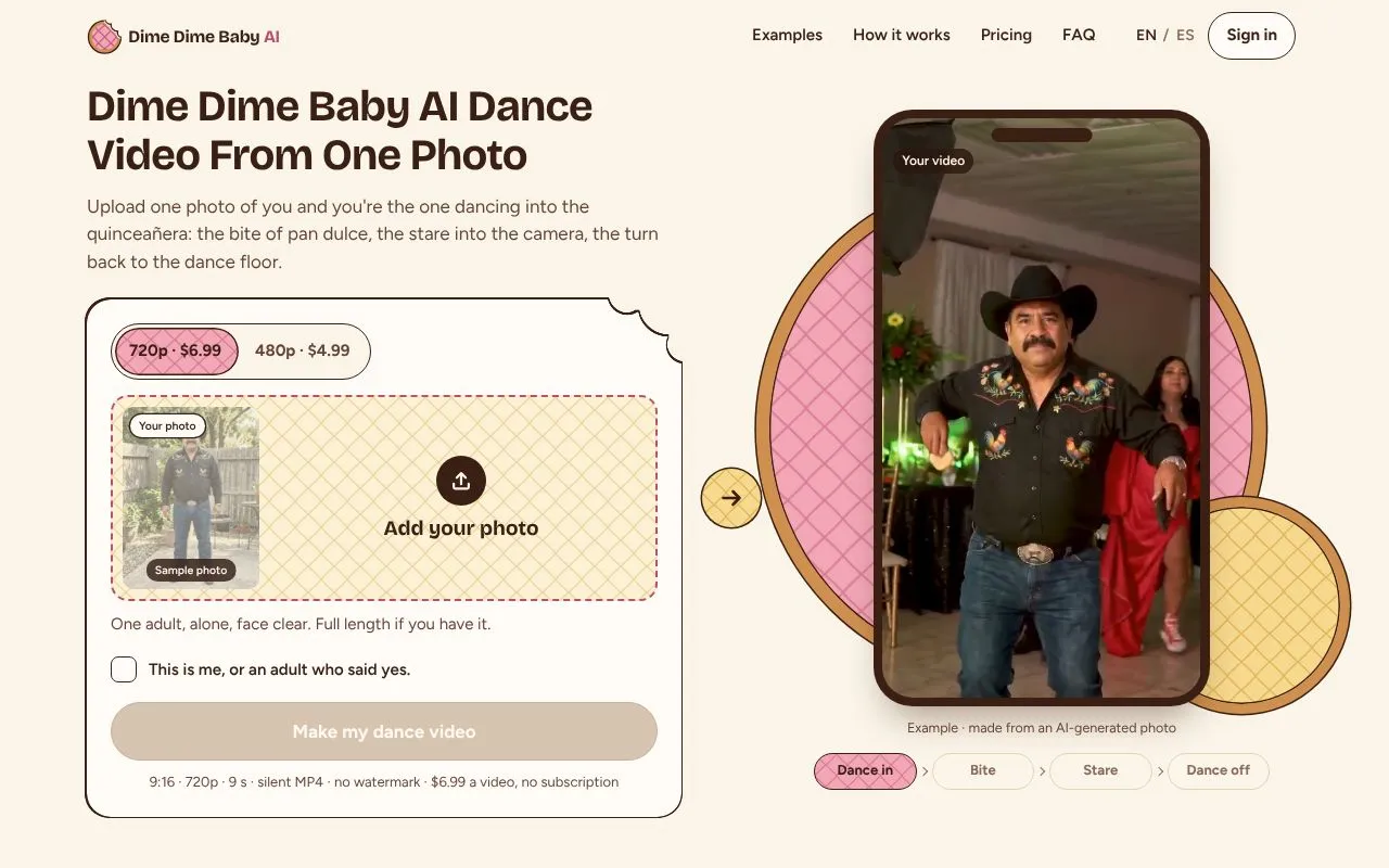 Dime Dime Baby AI homepage screenshot