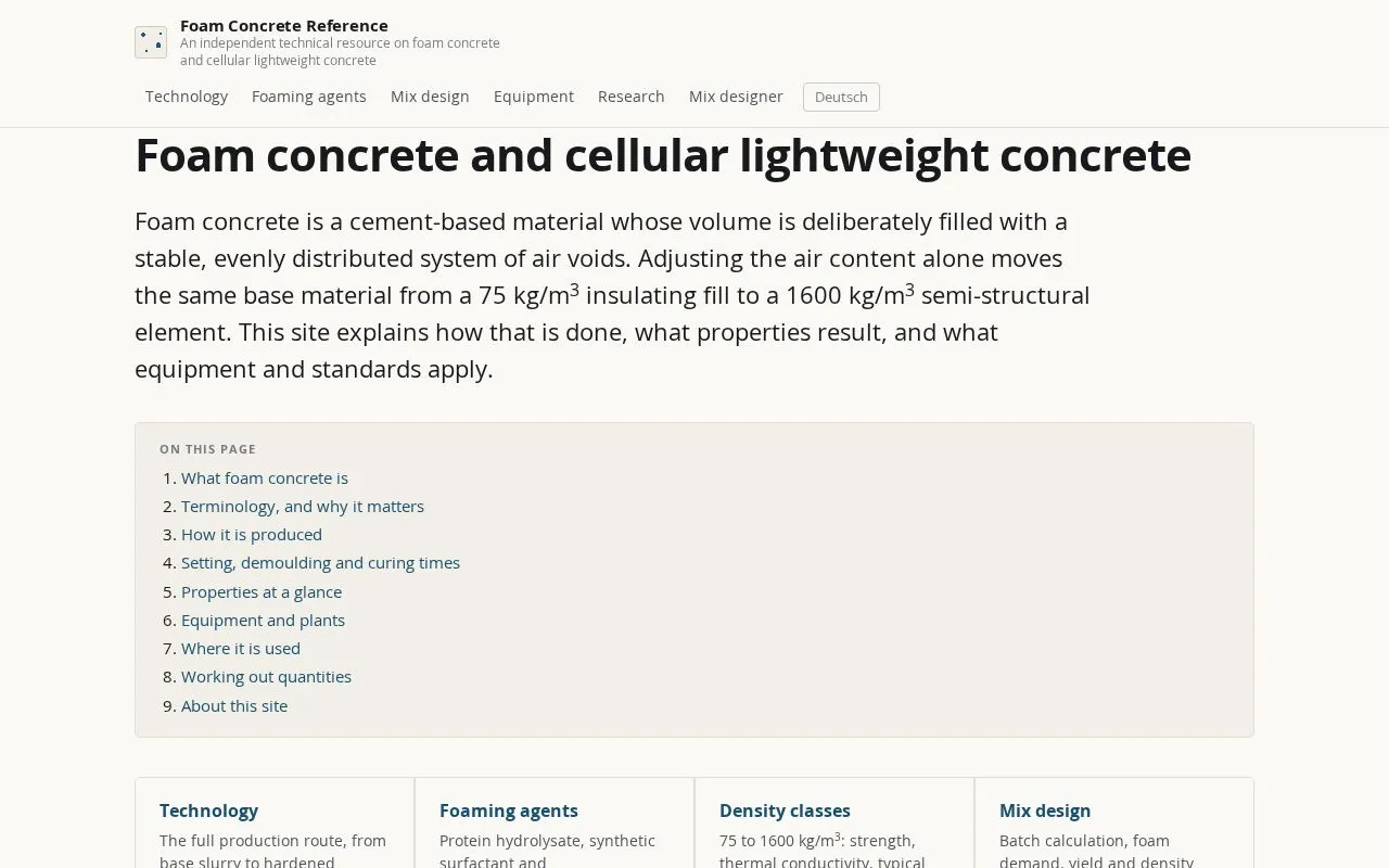 Foam Concrete Reference homepage screenshot