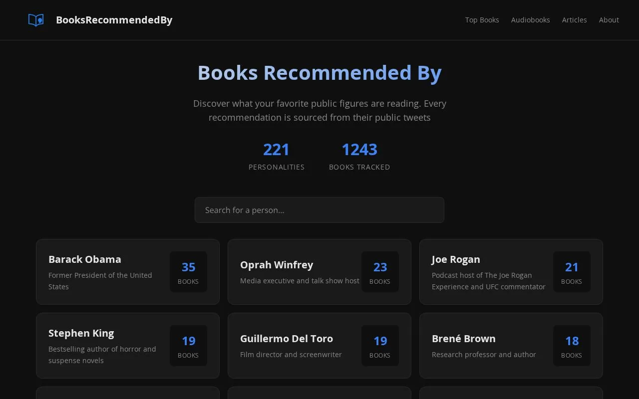 BooksRecommendedBy homepage screenshot