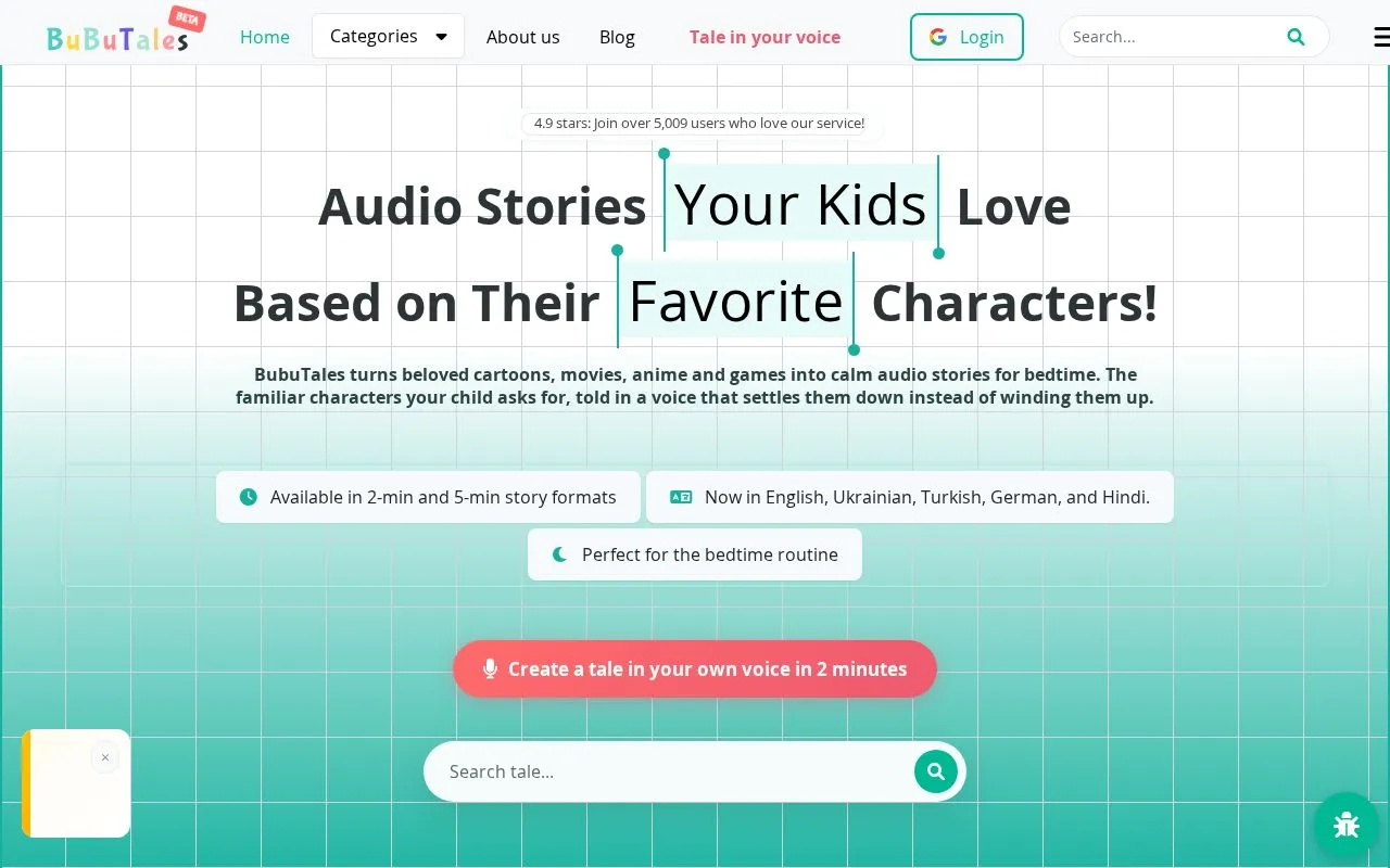 BuBuTales homepage screenshot