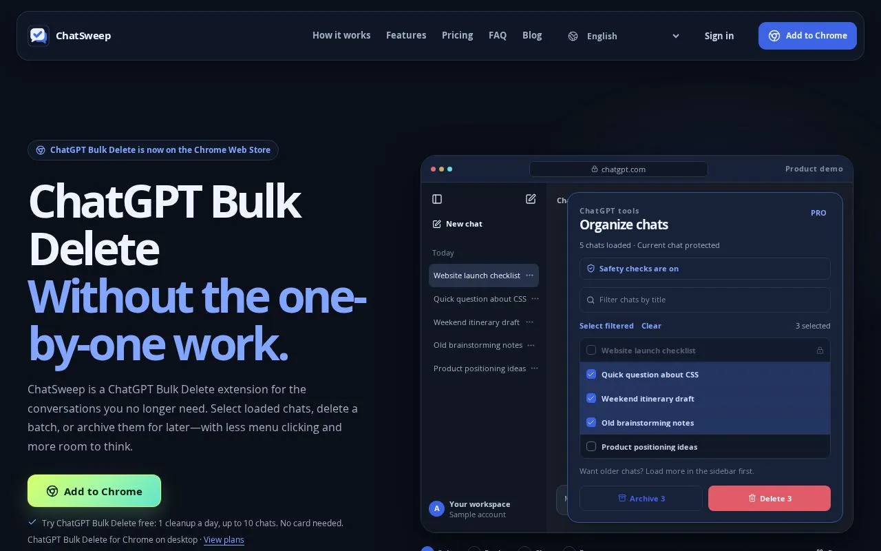 ChatSweep homepage screenshot