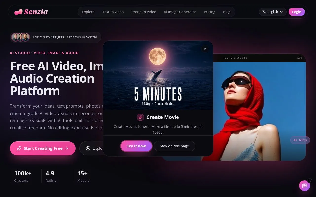 Senzia homepage screenshot