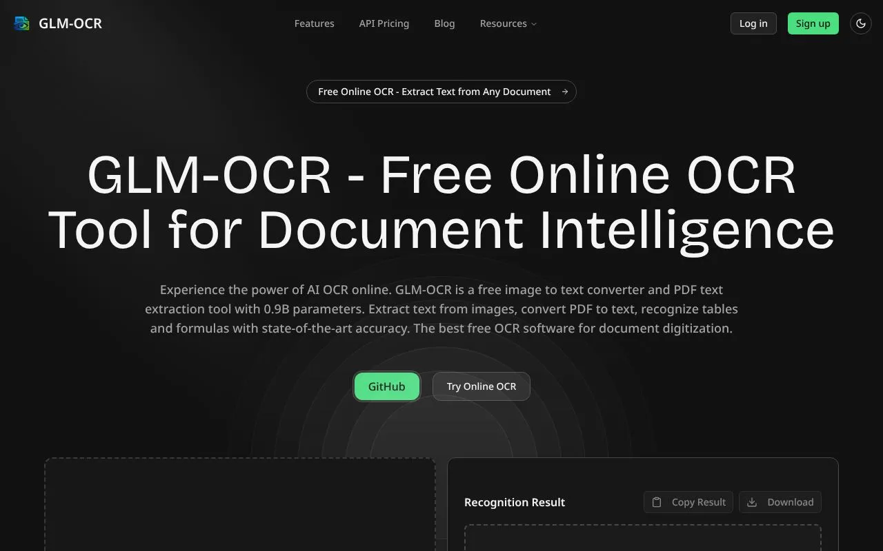 GLM-OCR homepage screenshot