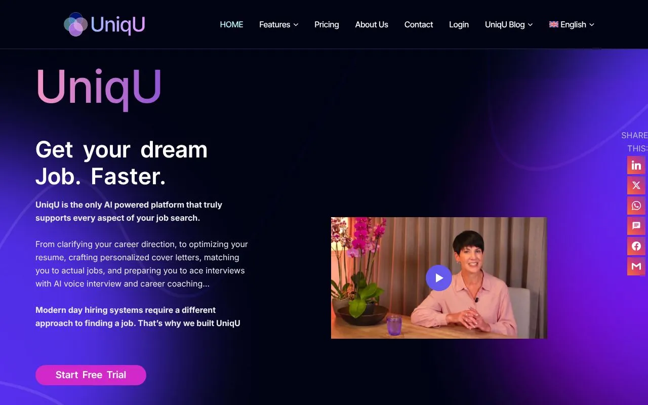 UniqU homepage screenshot