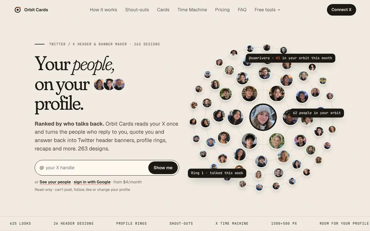 Orbit Cards homepage screenshot