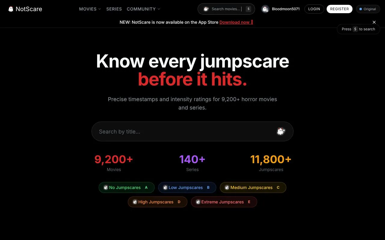NotScare homepage screenshot