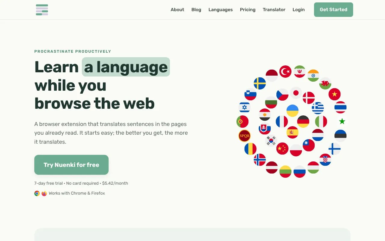Nuenki homepage screenshot