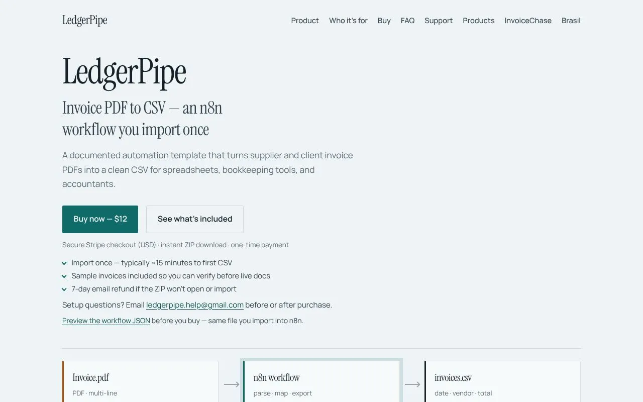 LedgerPipe homepage screenshot
