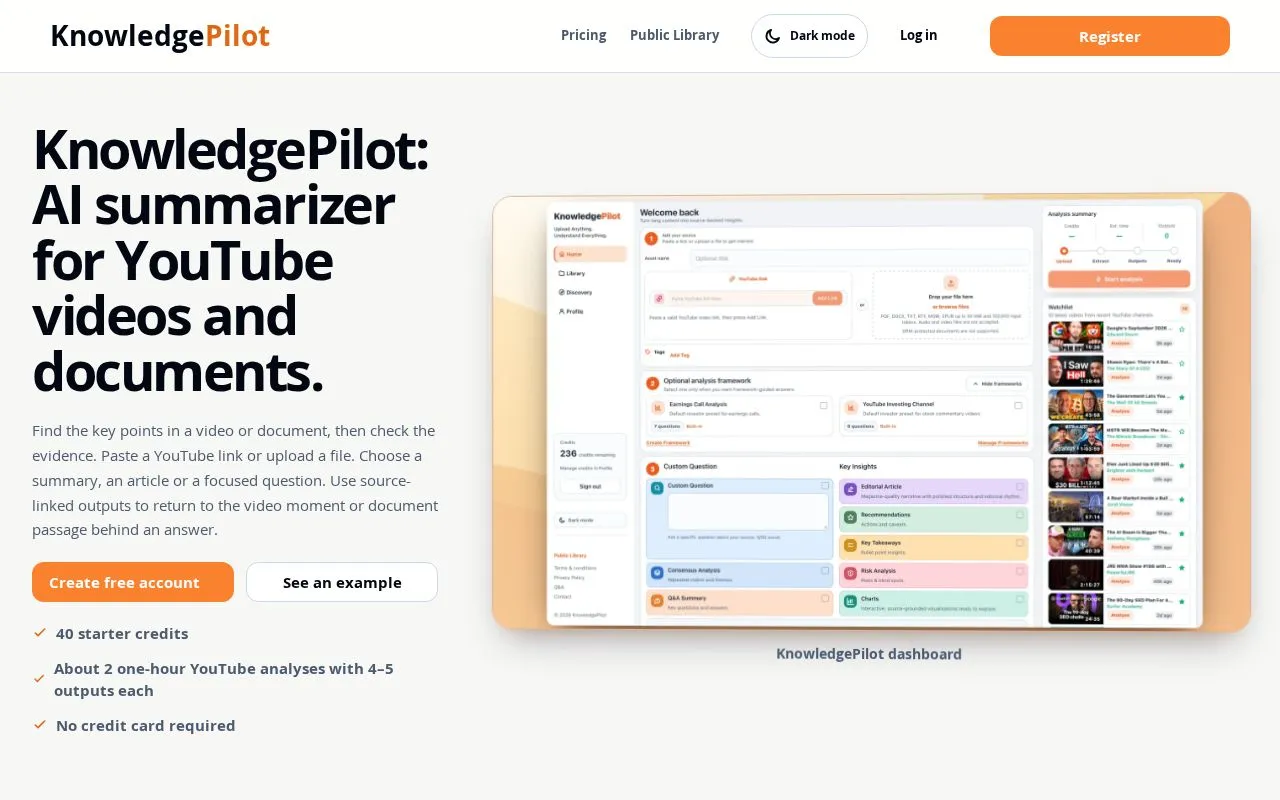 KnowledgePilot homepage screenshot