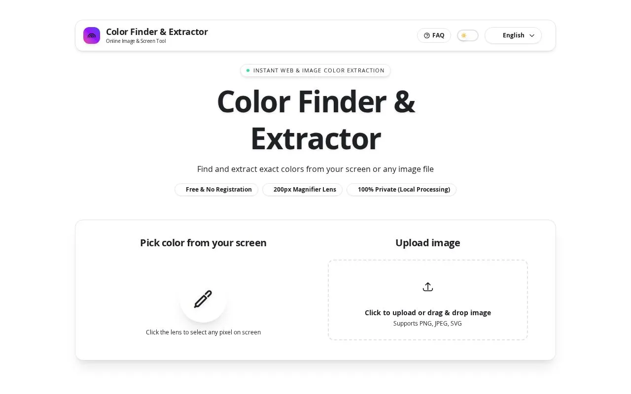 Color Finder & Extractor homepage screenshot