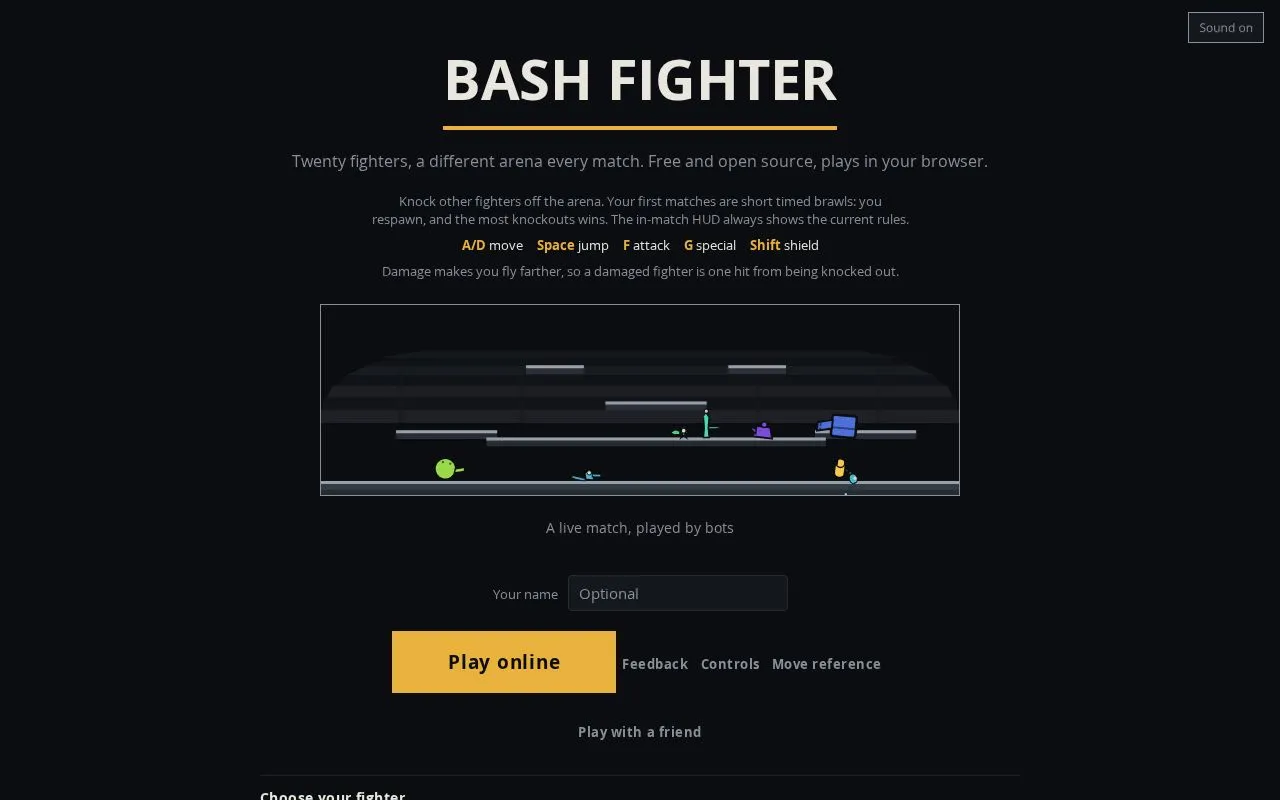 Bash Fighter homepage screenshot