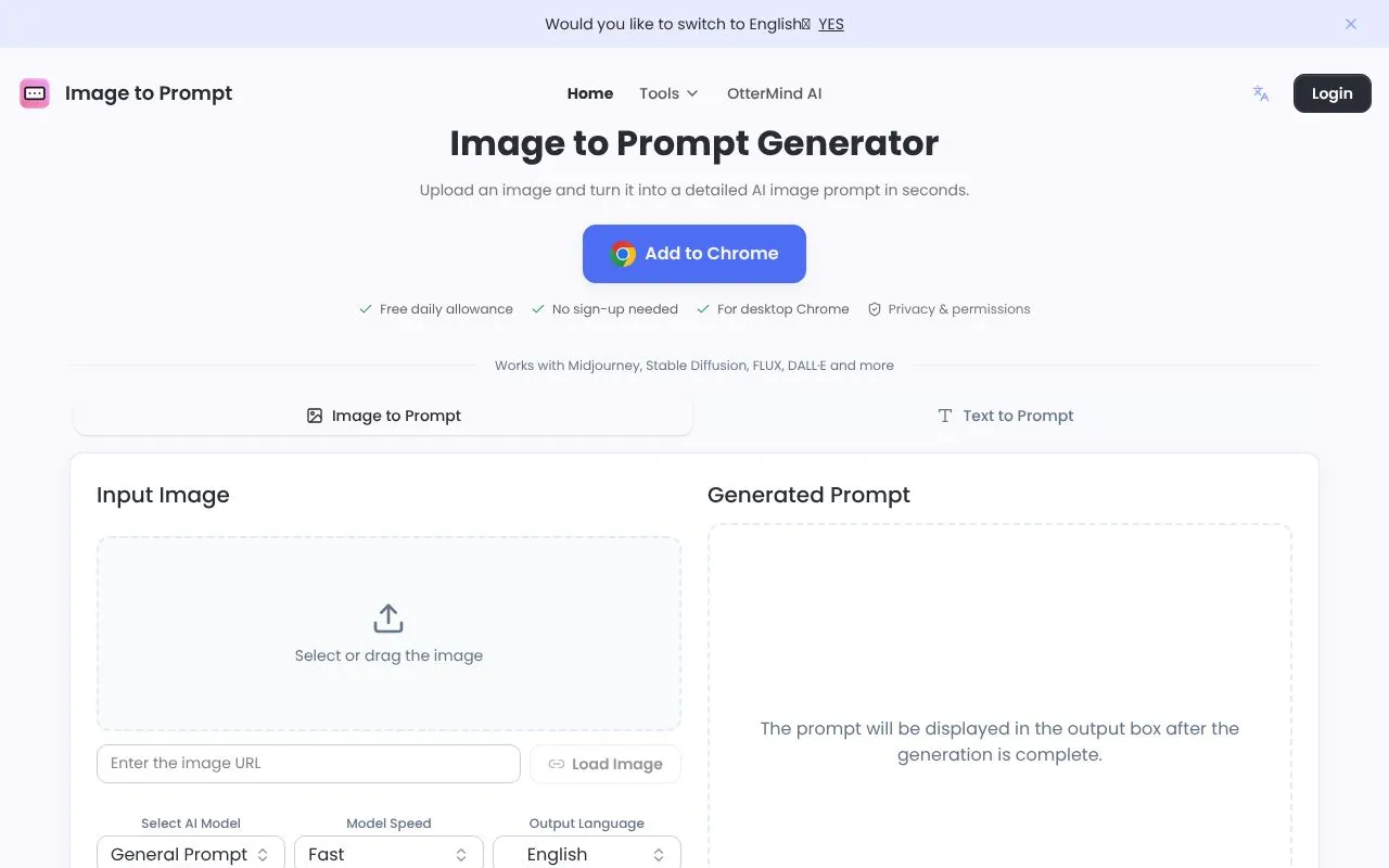 Image to Prompt homepage screenshot