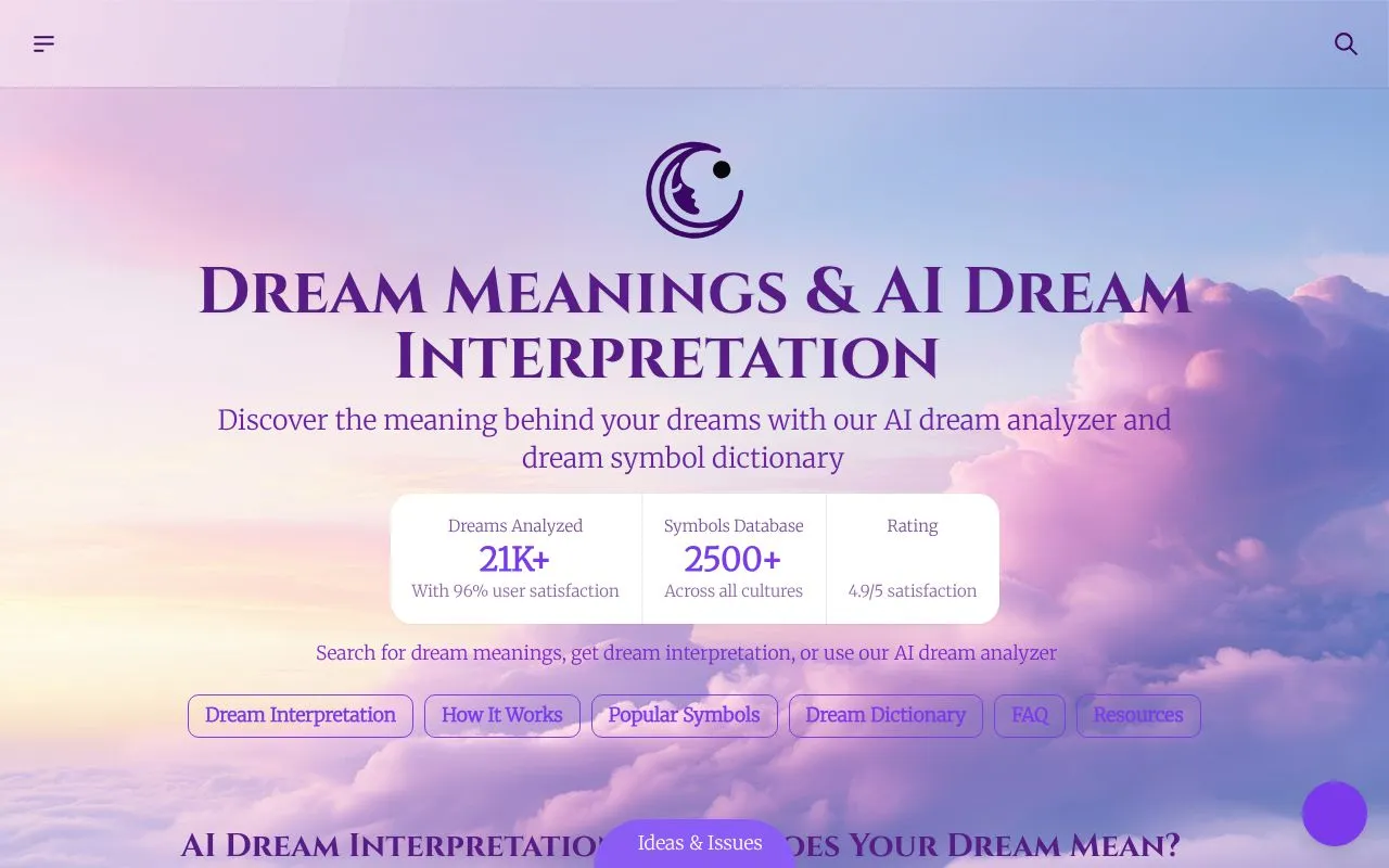 Dream Meaning AI homepage screenshot
