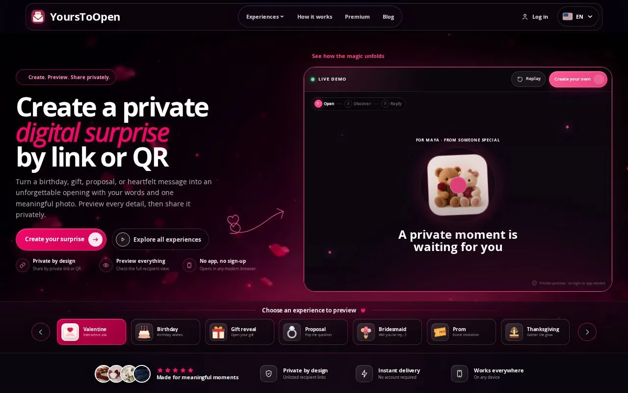 YoursToOpen homepage screenshot