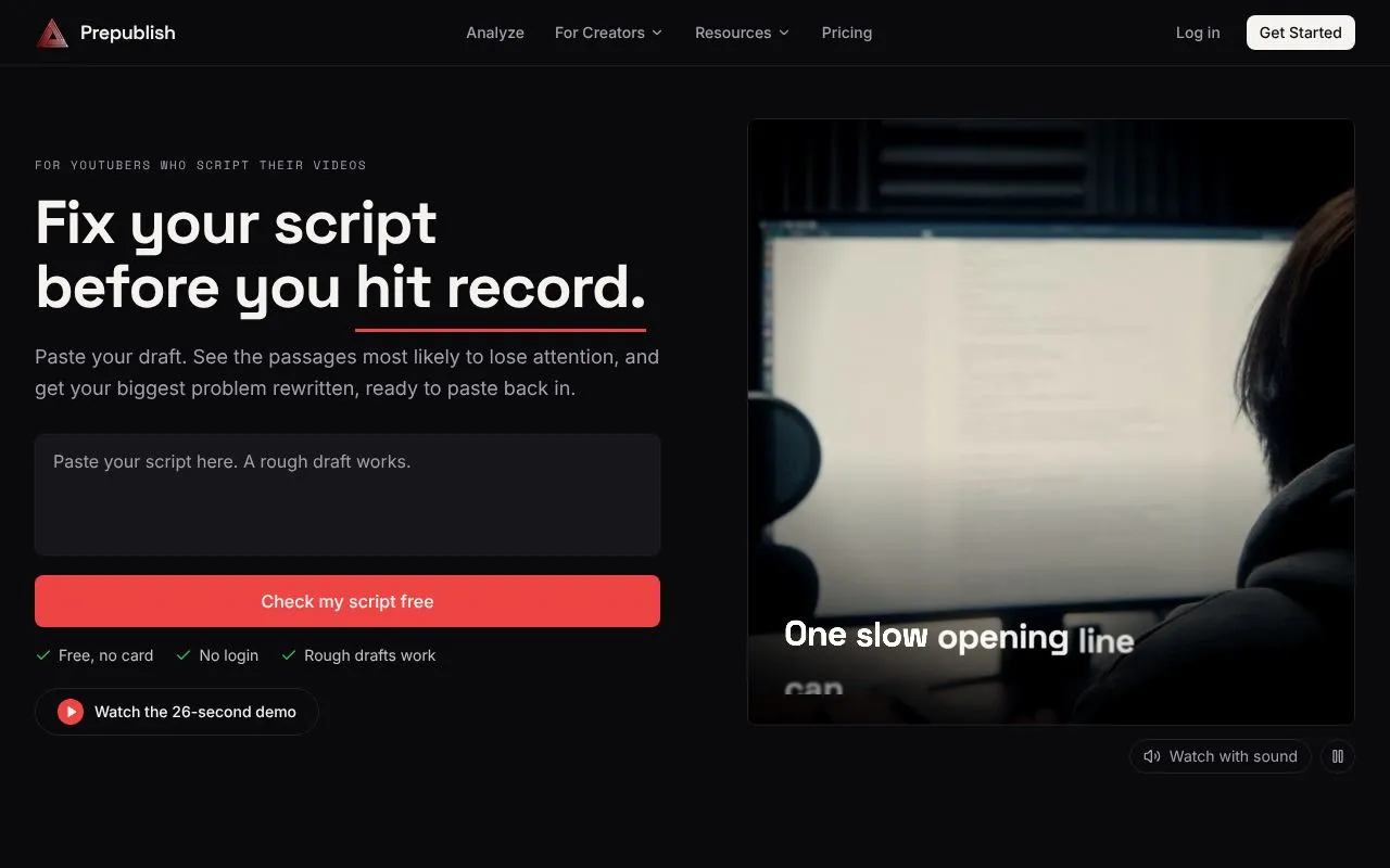Prepublish homepage screenshot