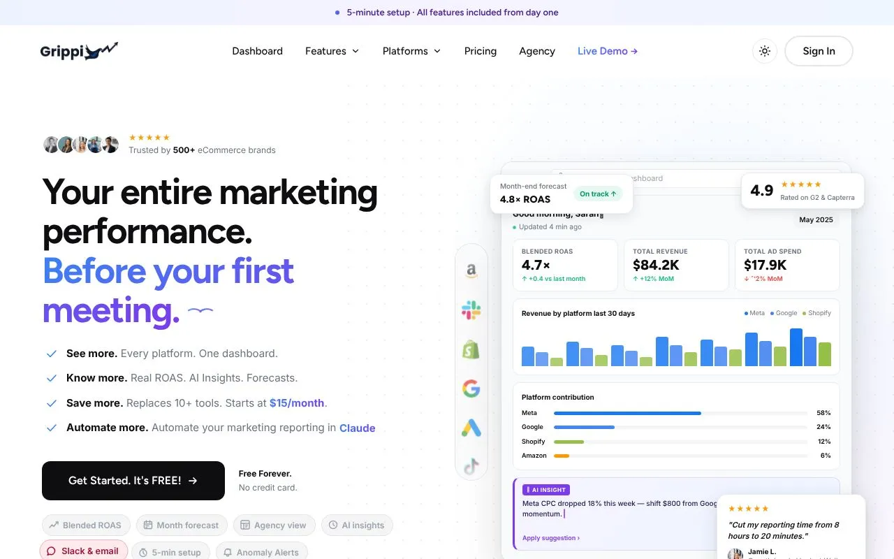 Grippi homepage screenshot
