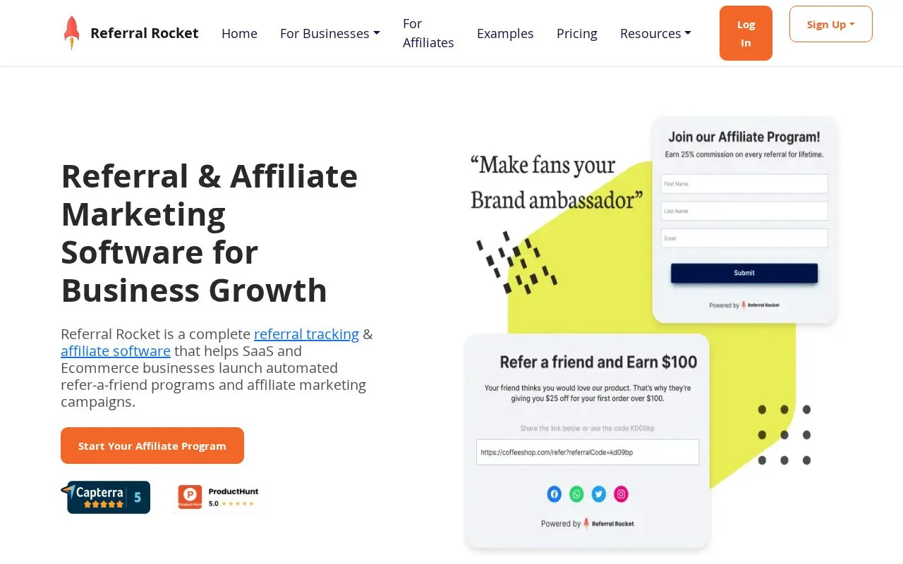 Referral Rocket homepage screenshot