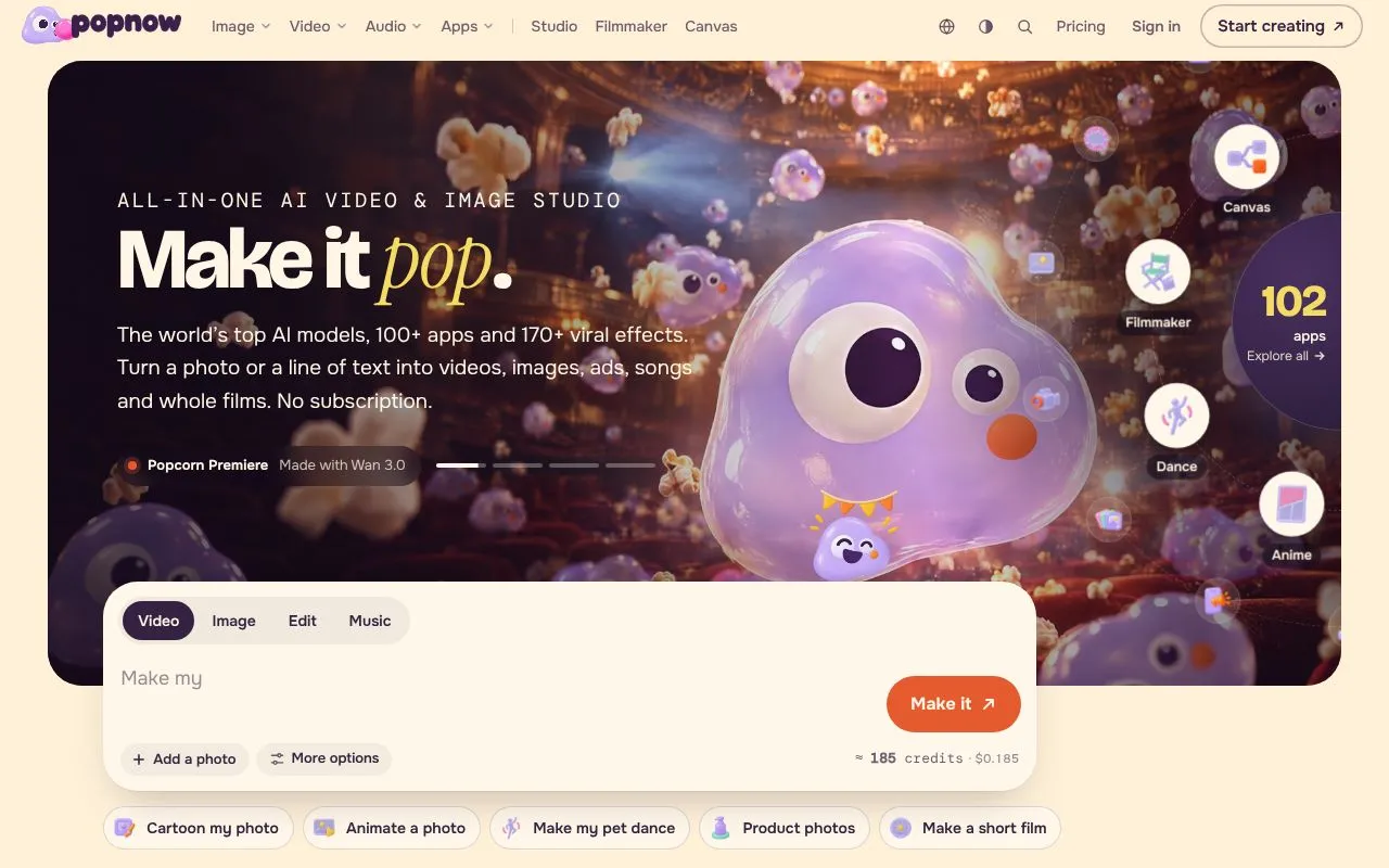 PopNow homepage screenshot