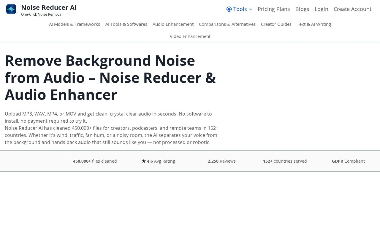 Noise Reducer AI homepage screenshot
