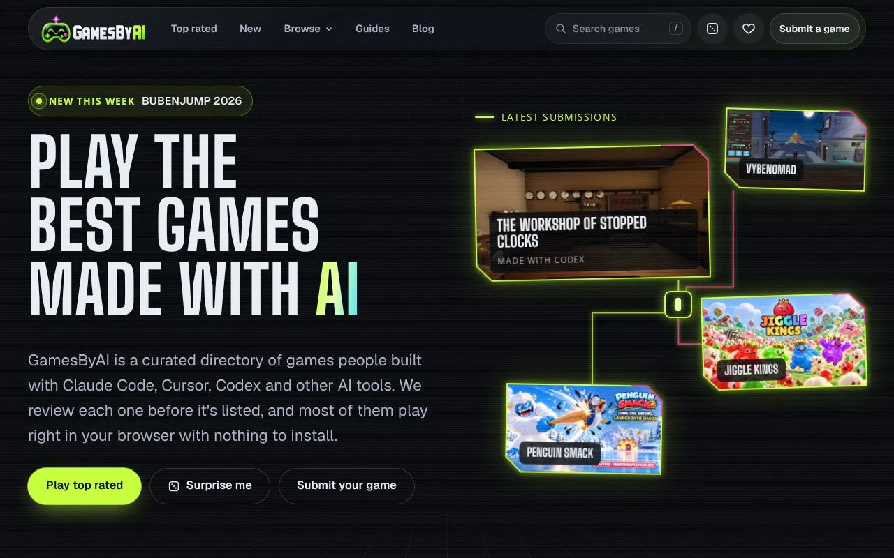 GamesByAI homepage screenshot