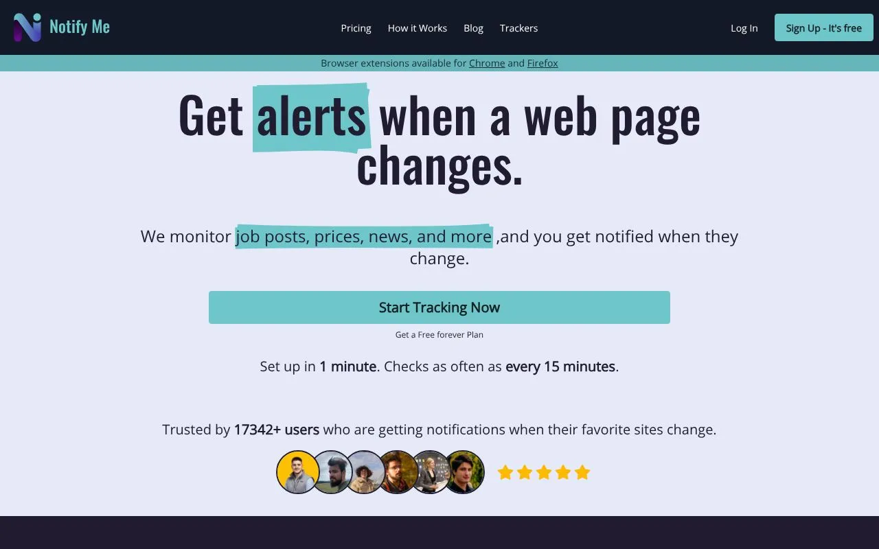 Notify Me homepage screenshot