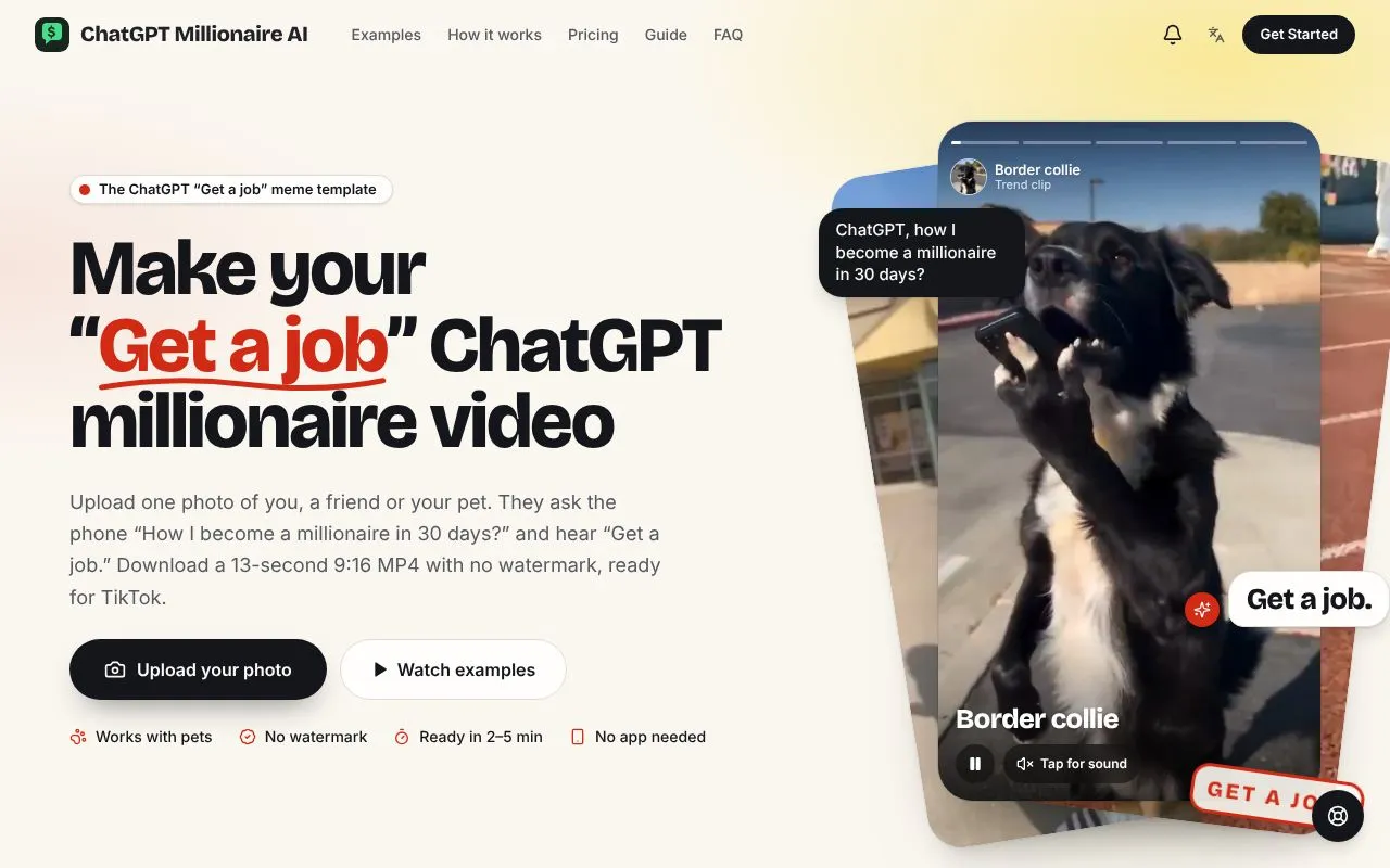 ChatGPT Millionaire AI homepage screenshot