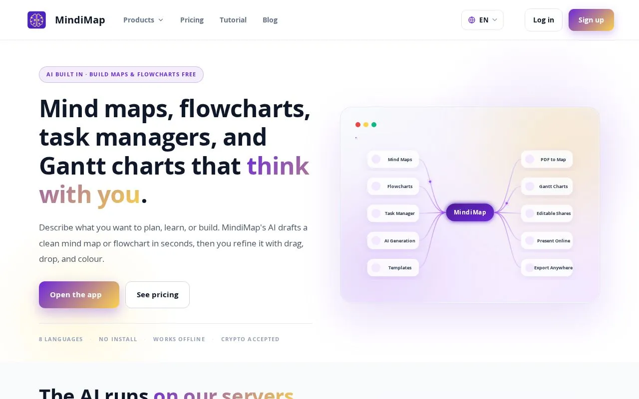 MindiMap homepage screenshot