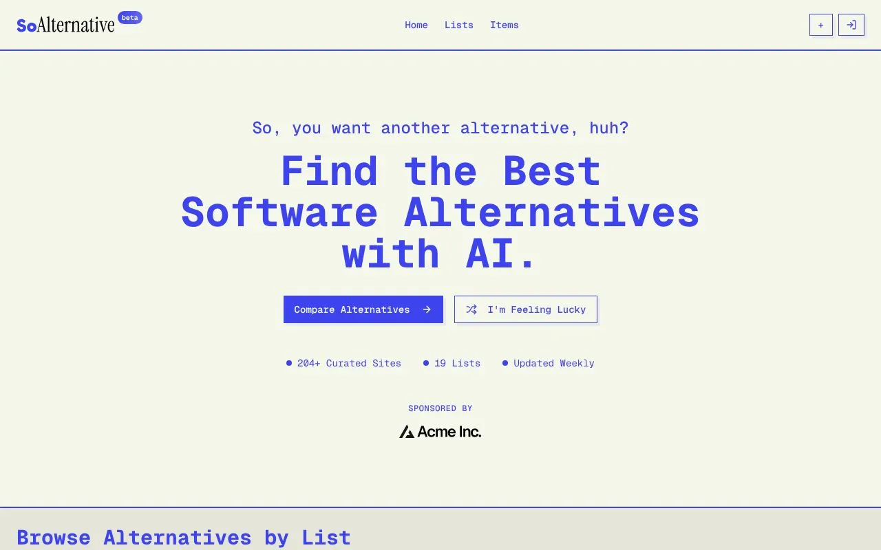 soAlternative homepage screenshot