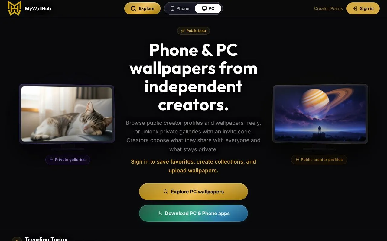 MyWallHub homepage screenshot