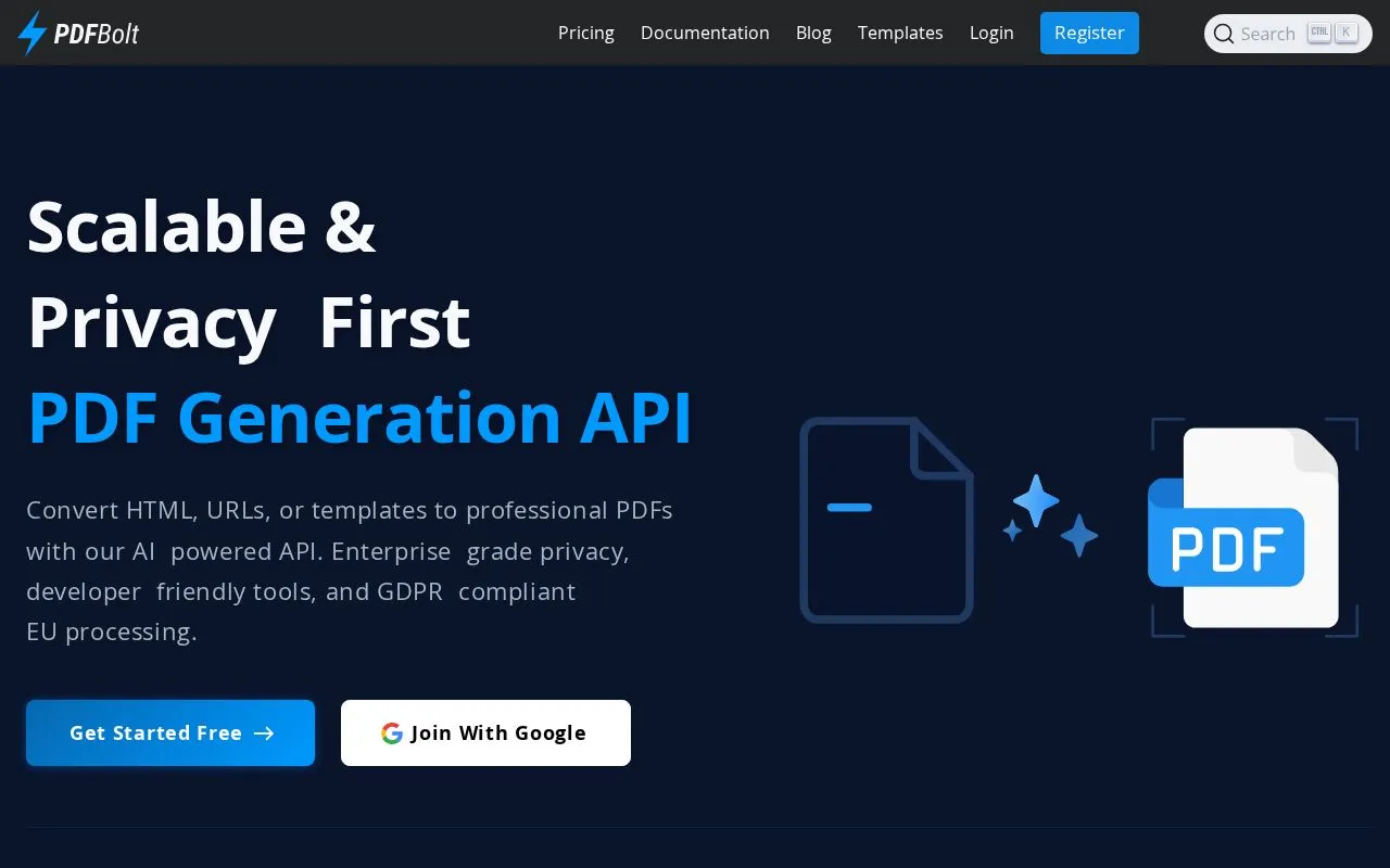 PDFBolt homepage screenshot