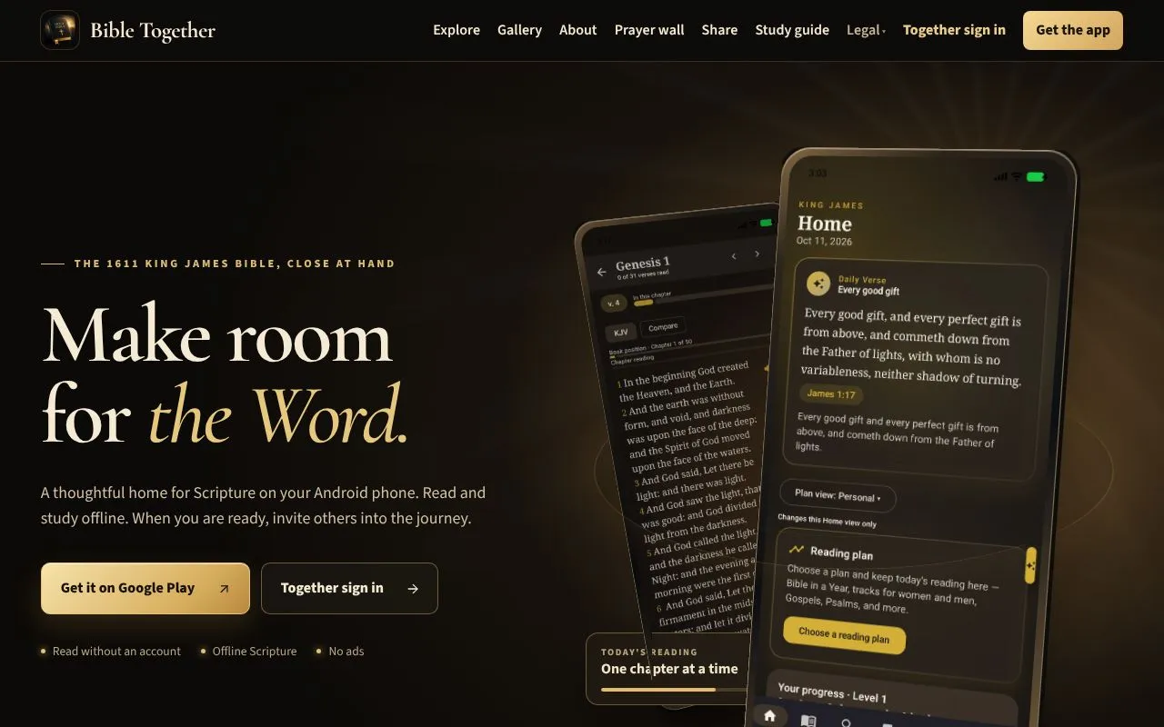 Bible Together homepage screenshot