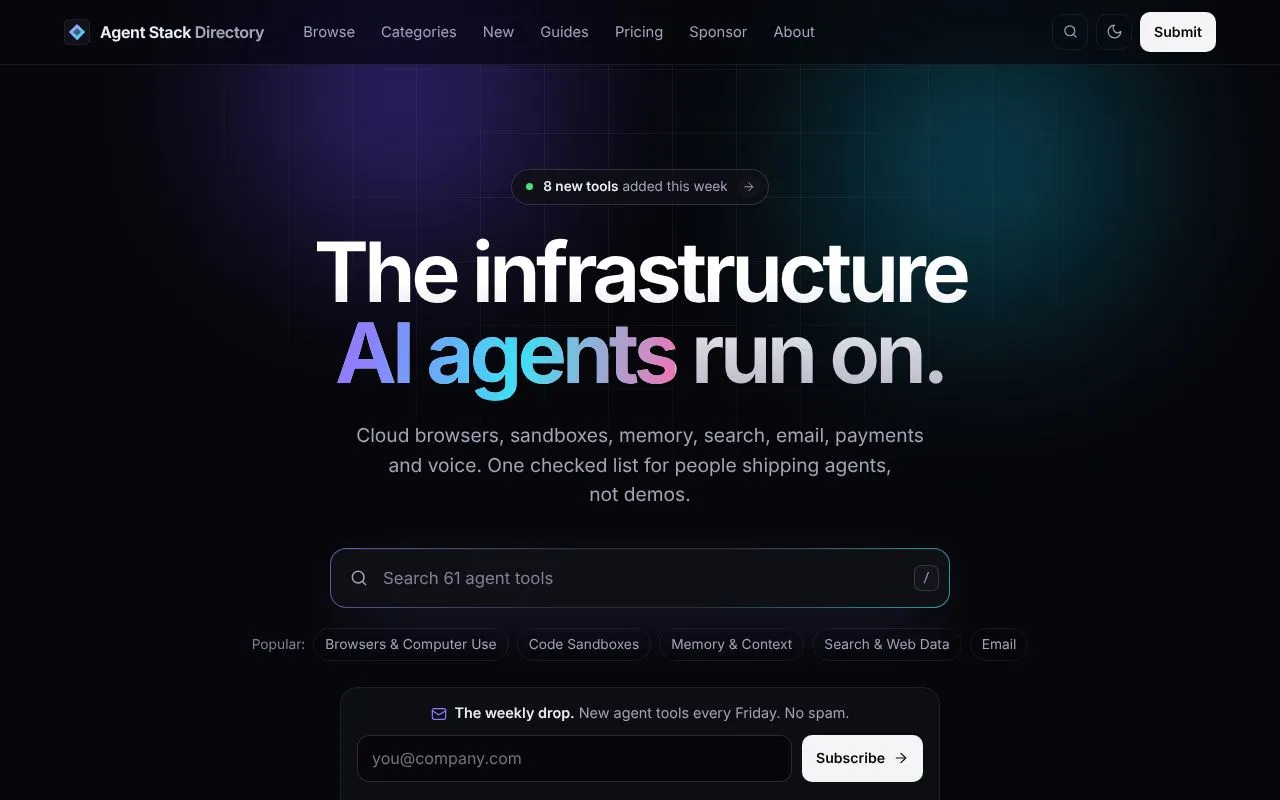 Agent Stack Directory homepage screenshot