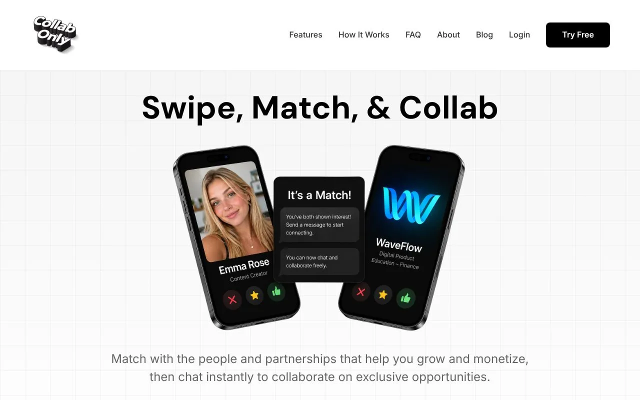 Collab Only homepage screenshot