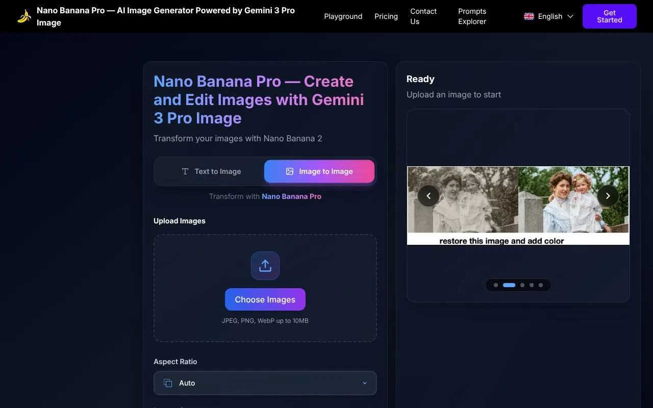 Nano Banana Pro homepage screenshot