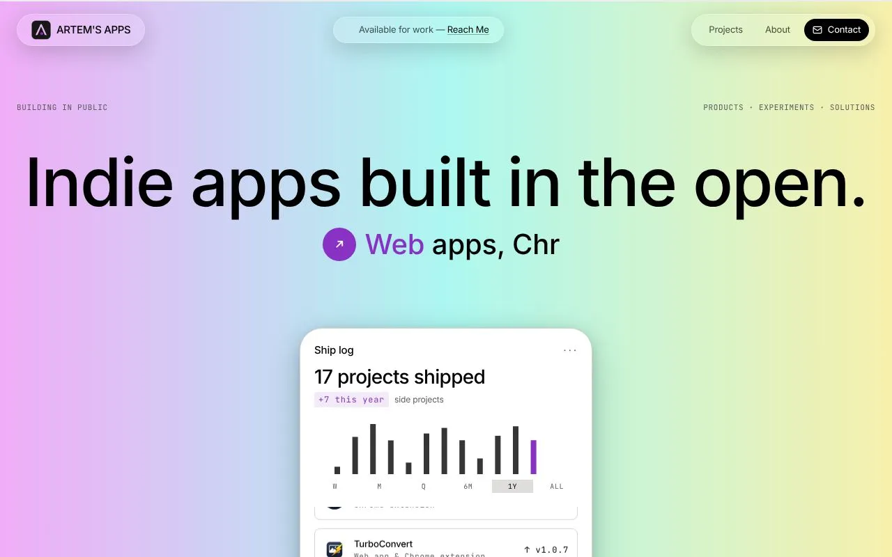 Artem's Apps homepage screenshot