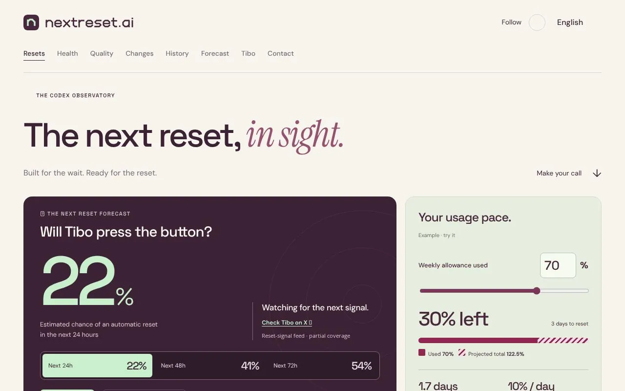 NextReset homepage screenshot