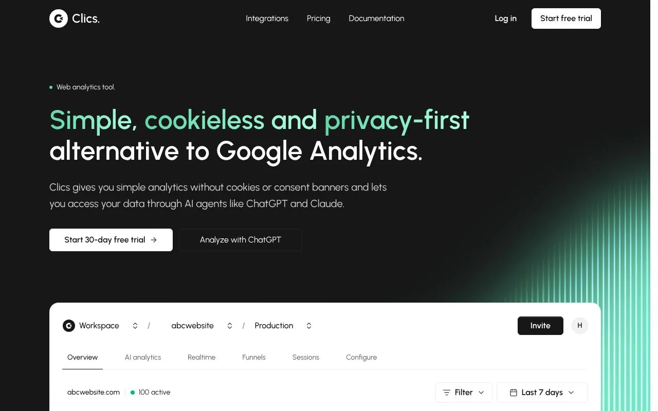 Clics homepage screenshot