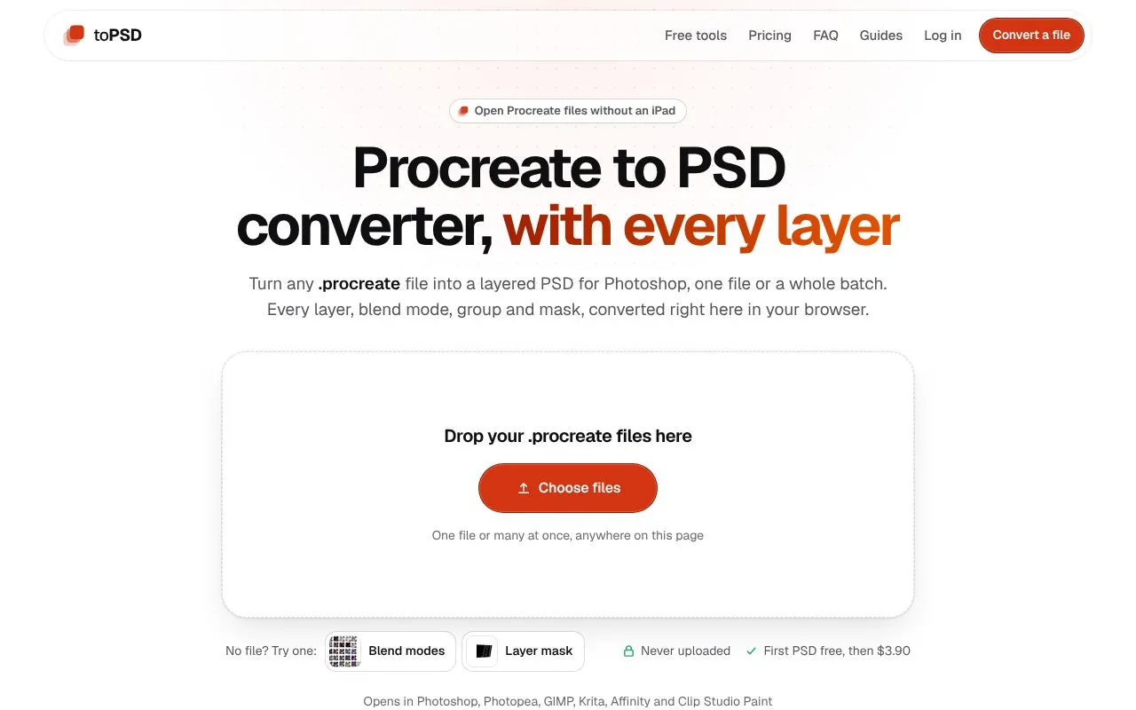 toPSD homepage screenshot