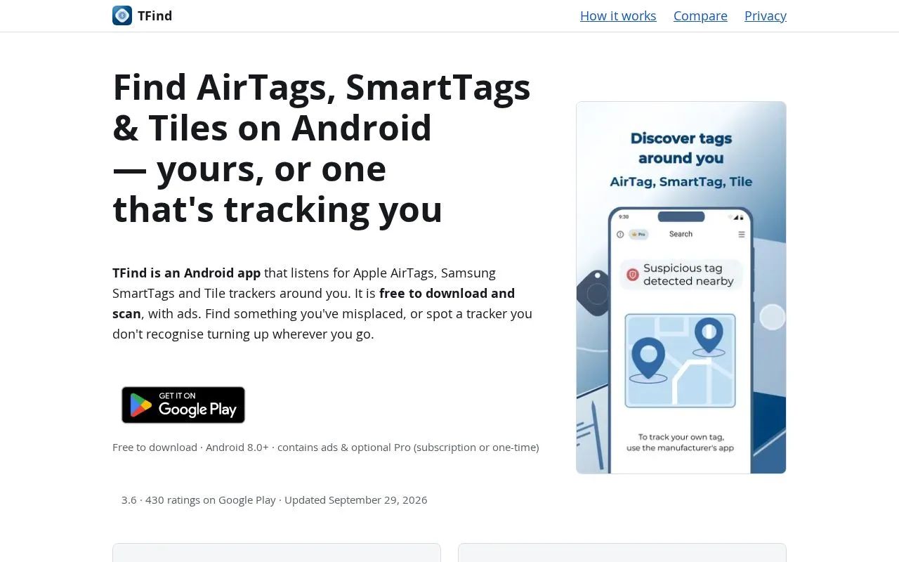 TFind homepage screenshot
