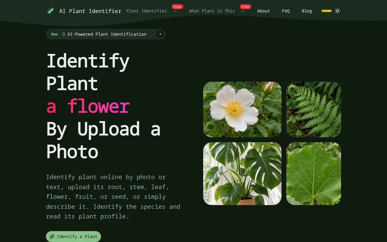 AI Plant Identifier homepage screenshot