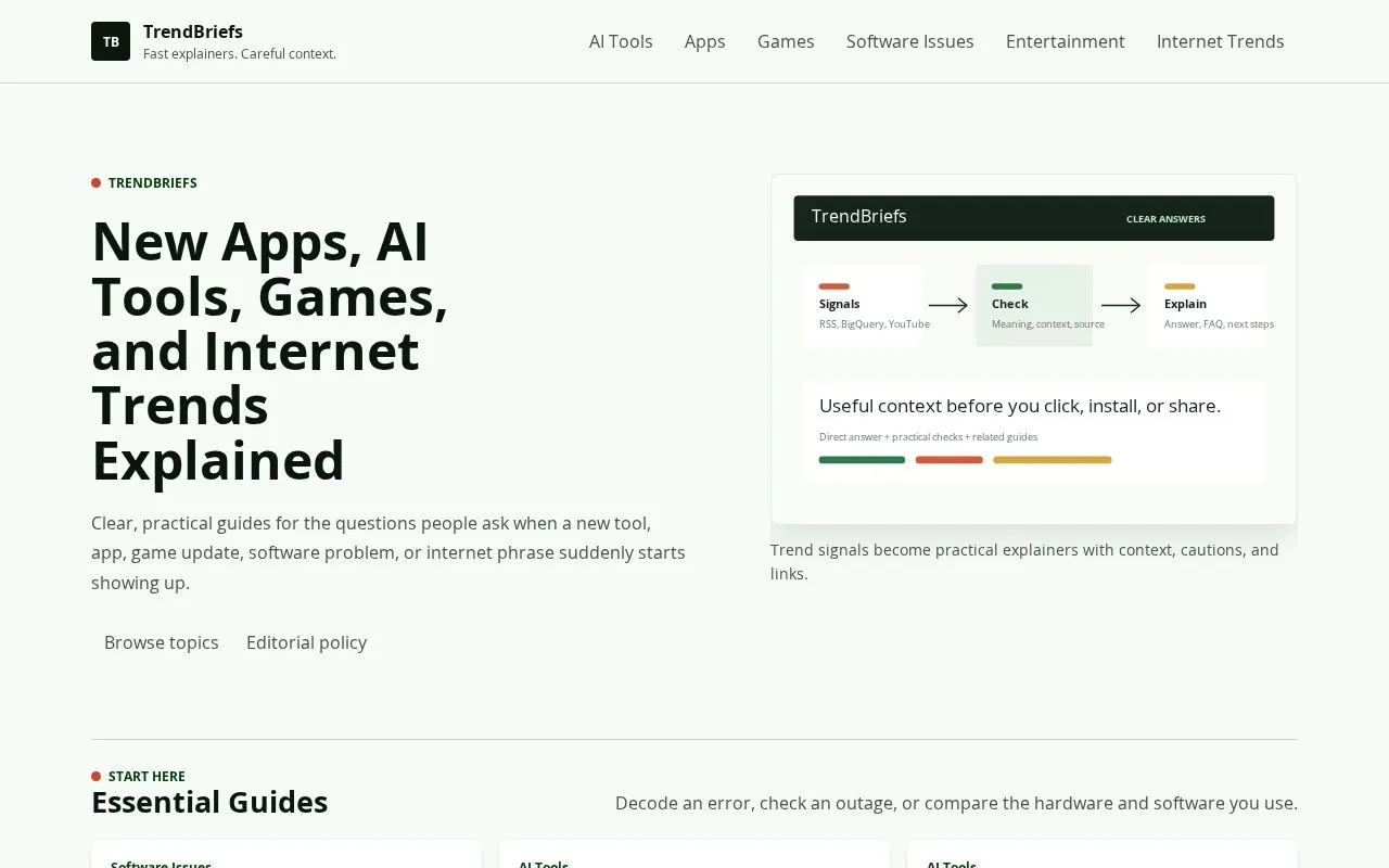 TrendBriefs homepage screenshot